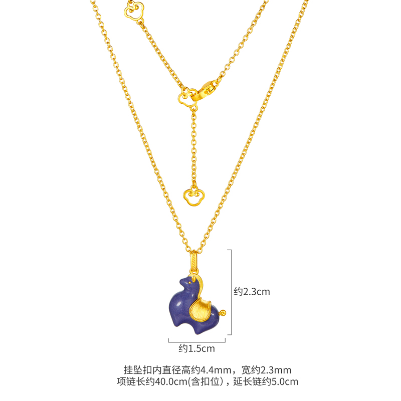 六福珠宝唐宫夜宴联名唐彩墩墩马黄金项链女珐琅工艺计价033339NA