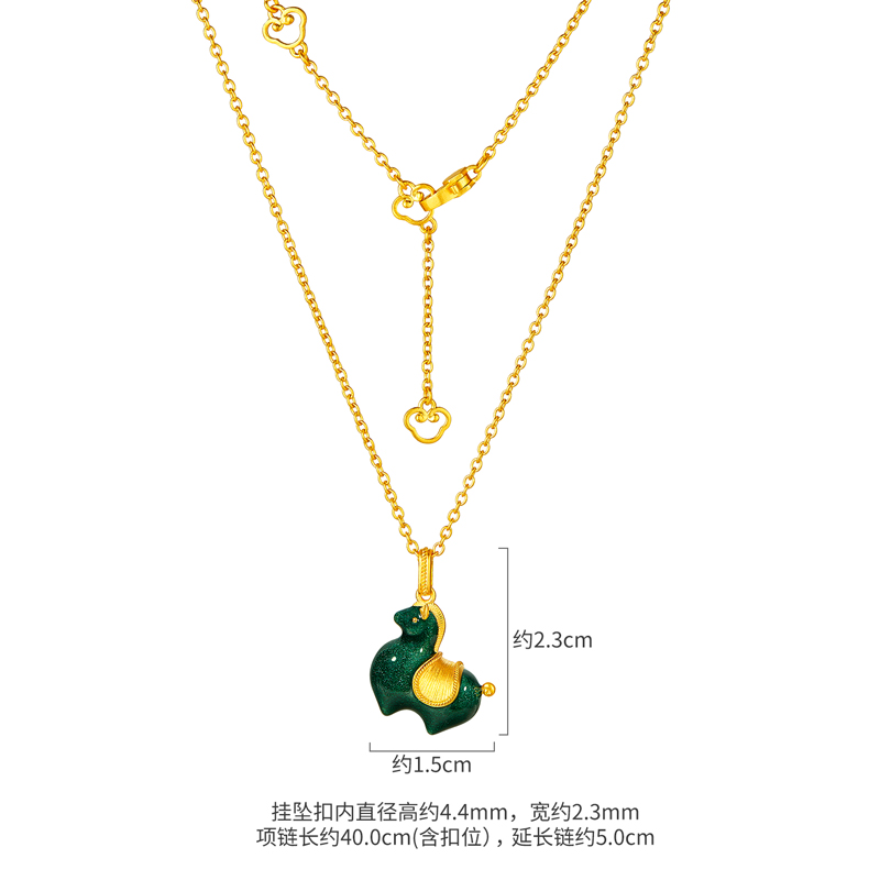 六福珠宝唐宫夜宴联名唐彩墩墩马黄金项链女珐琅工艺计价033339NA
