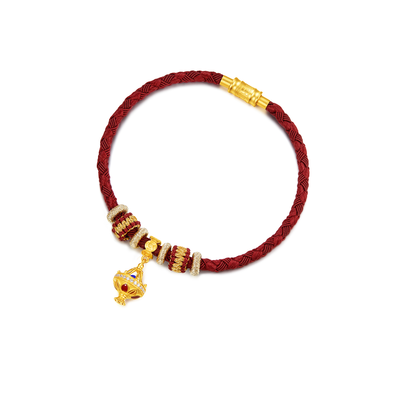 六福珠宝唐宫夜宴联名唐小珠黄金转运珠钻石挂坠DIY红绳032458PA