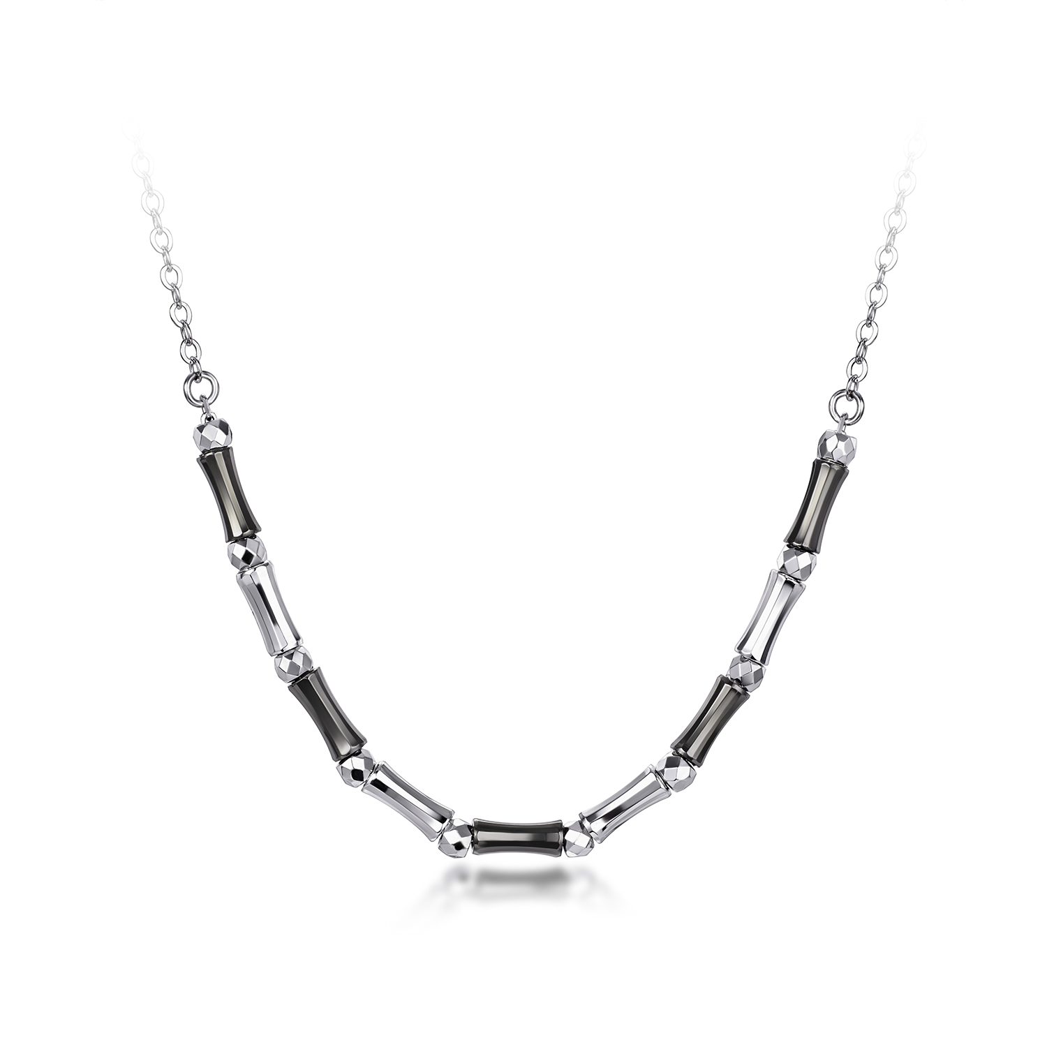 六福珠宝竹节铂金项链铂950女款电黑白金锁骨颈链计价G07P0028DS