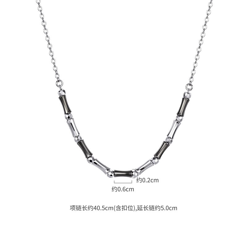 六福珠宝竹节铂金项链铂950女款电黑白金锁骨颈链计价G07P0028DS
