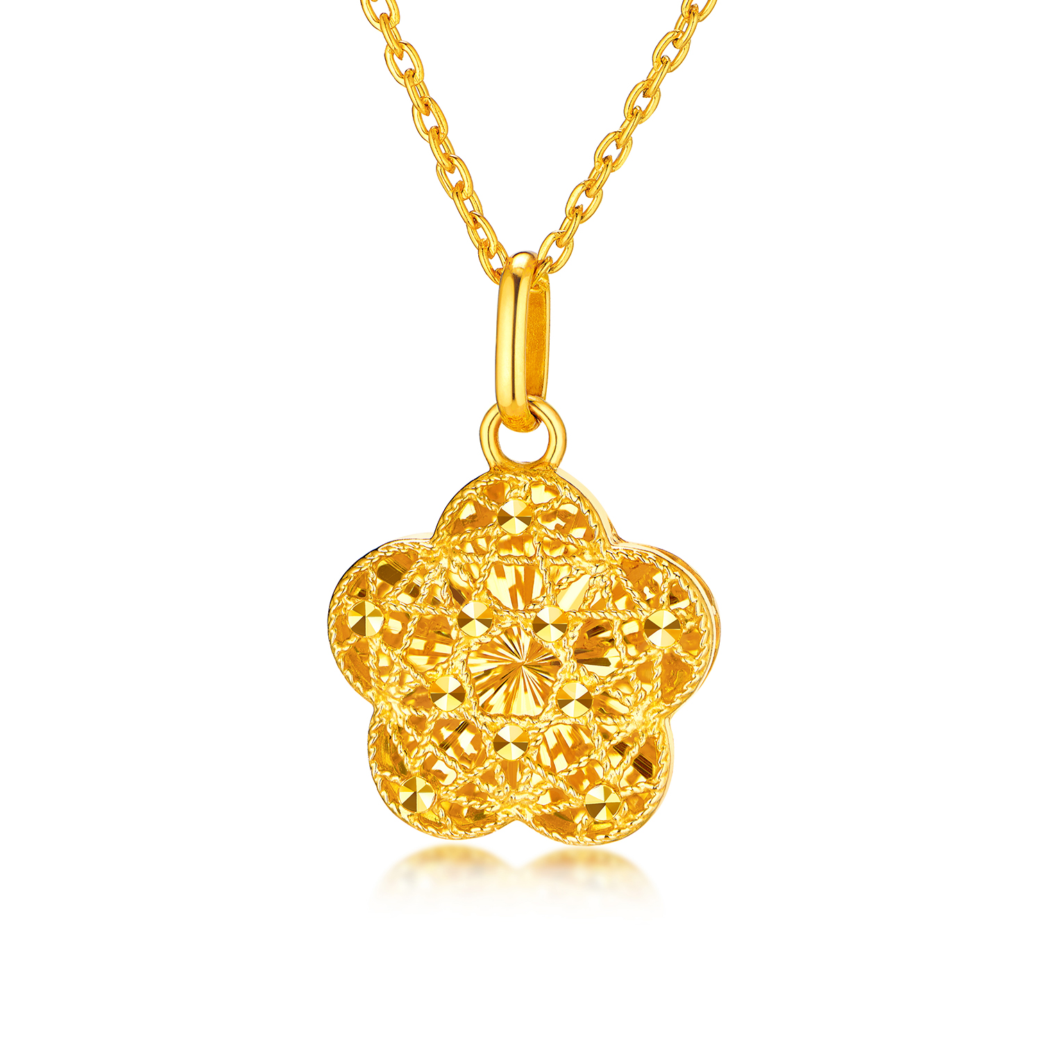 【店庆特惠】六福珠宝花海倾心黄金吊坠编织爱心桃花足金四叶花计价GJG0147DS