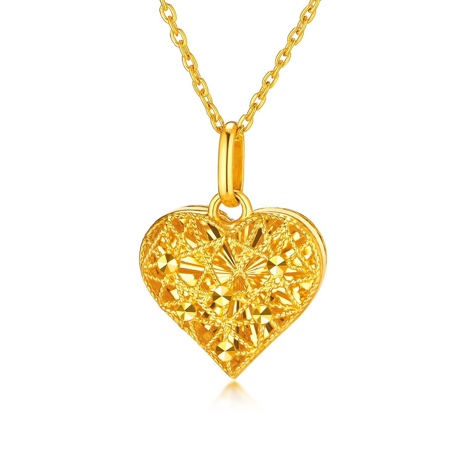 【店庆特惠】六福珠宝花海倾心黄金吊坠编织爱心桃花足金四叶花计价GJG0147DS