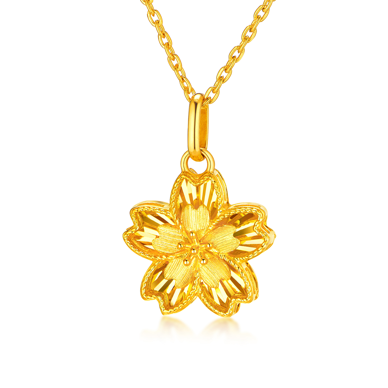 【店庆特惠】六福珠宝清新小花黄金吊坠桃花足金四叶花樱花挂坠计价GJG0146DS童心3