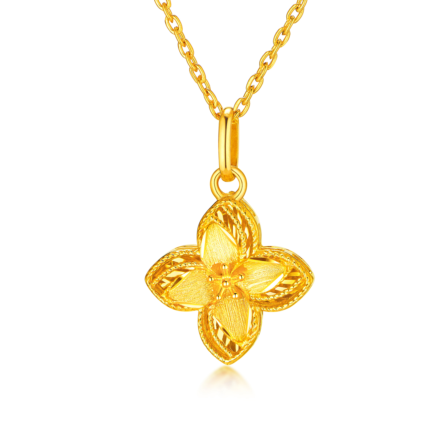 【店庆特惠】六福珠宝清新小花黄金吊坠桃花足金四叶花樱花挂坠计价GJG0146DS童心3