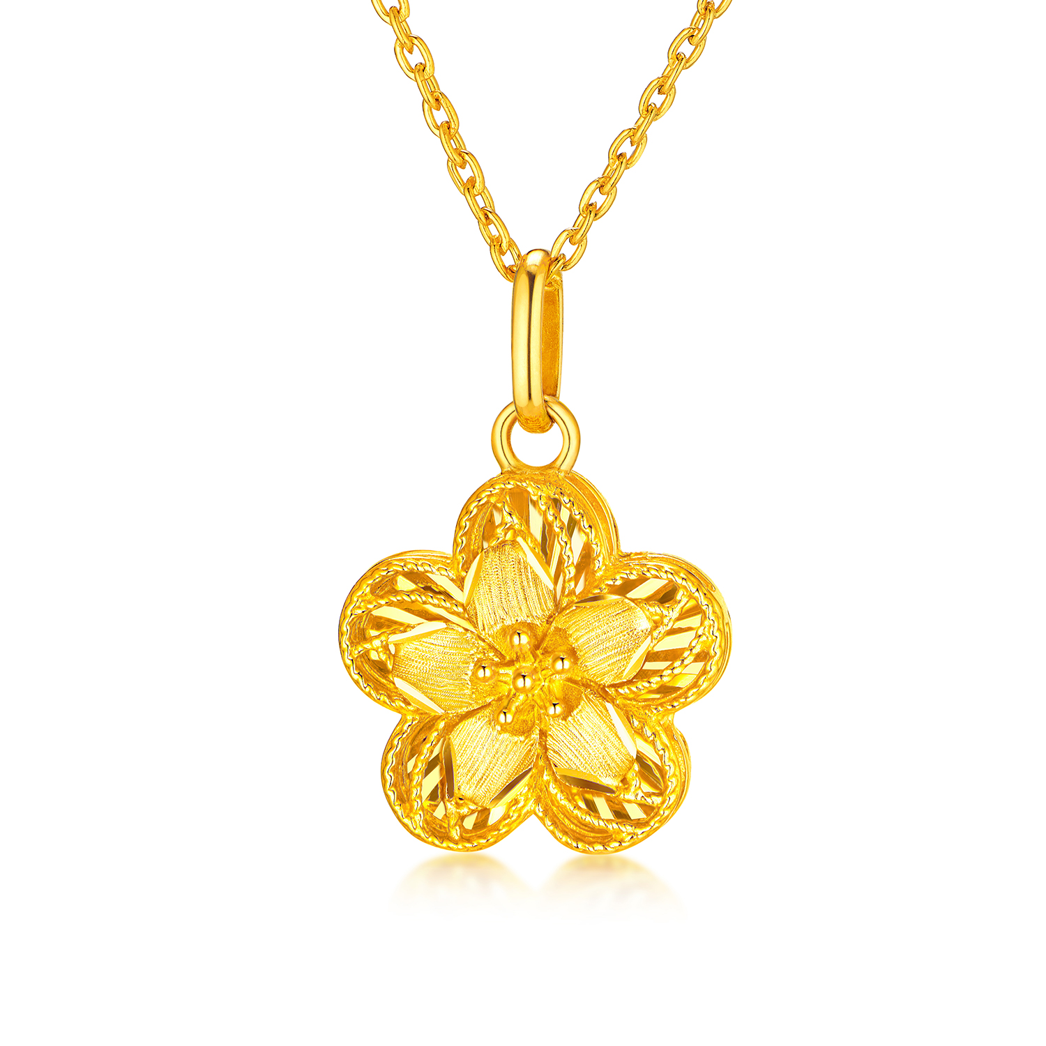 【店庆特惠】六福珠宝清新小花黄金吊坠桃花足金四叶花樱花挂坠计价GJG0146DS童心3