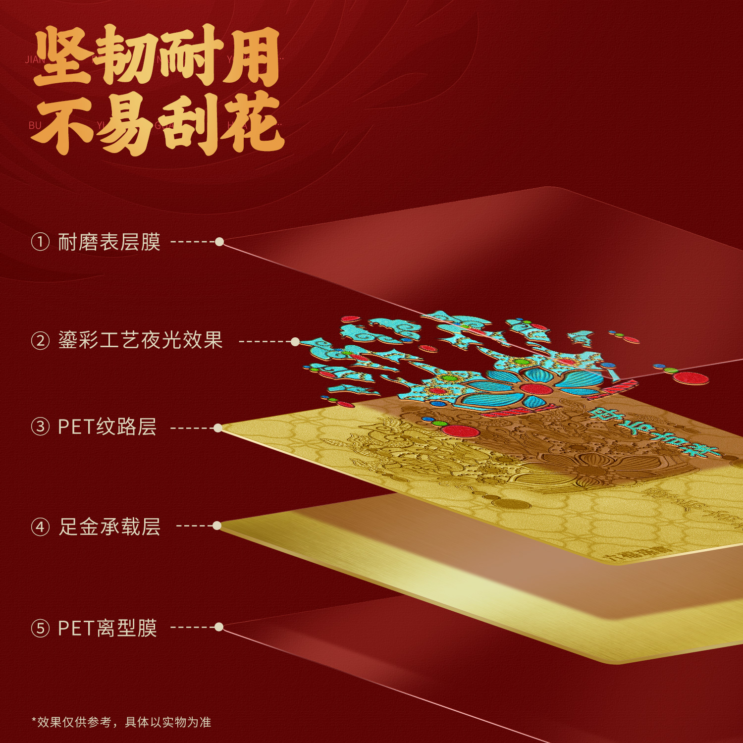 六福珠宝母后吉祥黄金手机贴夜光鎏彩凤冠裸贴片送妈妈GJA0051DS