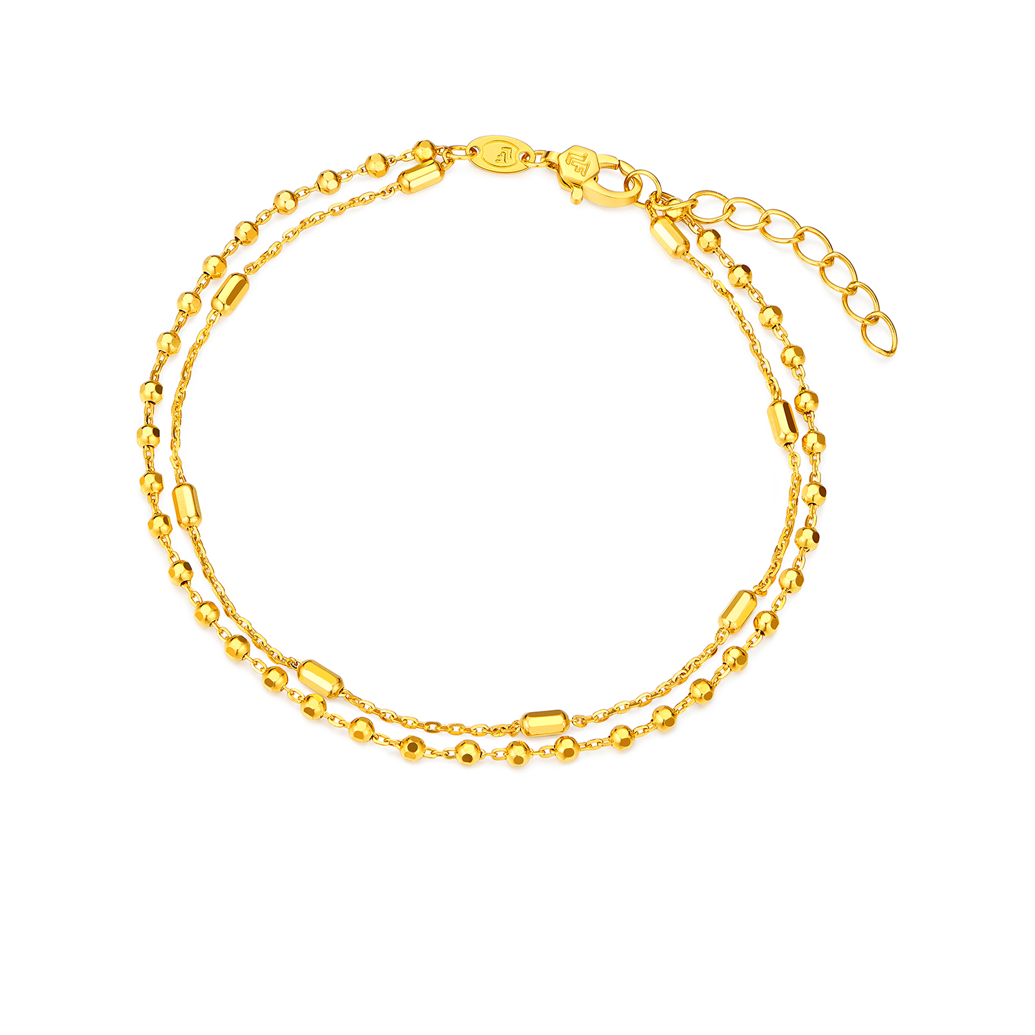 六福珠宝车花珠黄金手链女款时尚金珠双层手链足金计价HEG0043DS