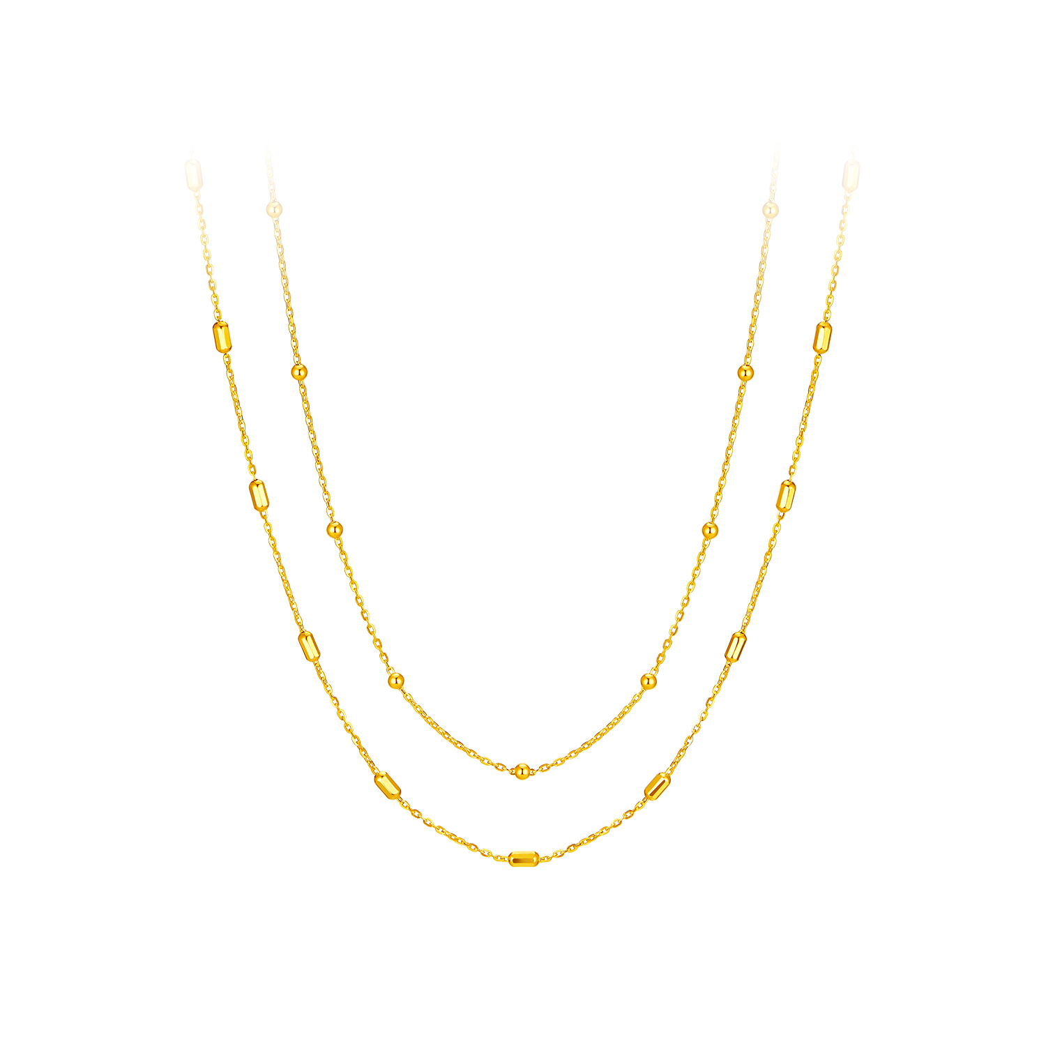 【店庆特惠】六福珠宝车花珠黄金项链女时尚双层素链金珠锁骨链计价HEG0044DS