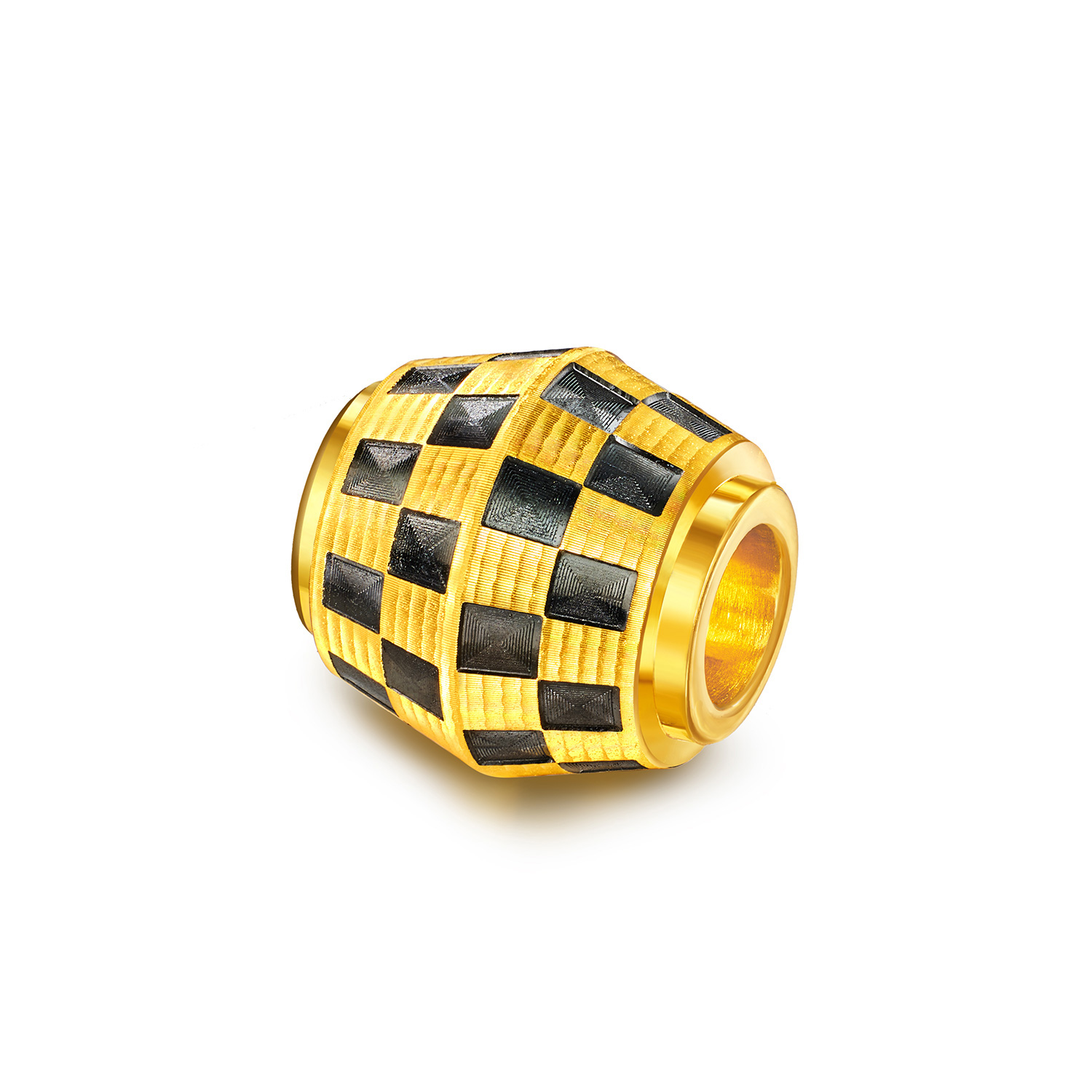 六福珠宝棋盘格黄金转运珠配件电黑硬金路路通可DIY串珠HEA0005DS