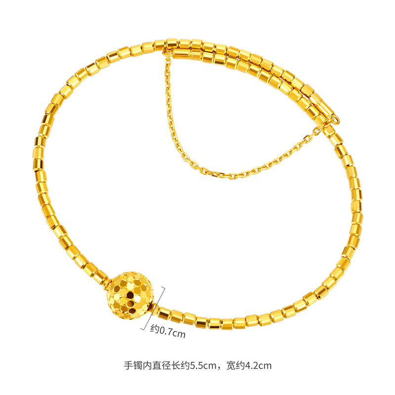 六福珠宝闪亮金球黄金足金弹力手镯椭圆贵妃镯女计价GJG0140DS