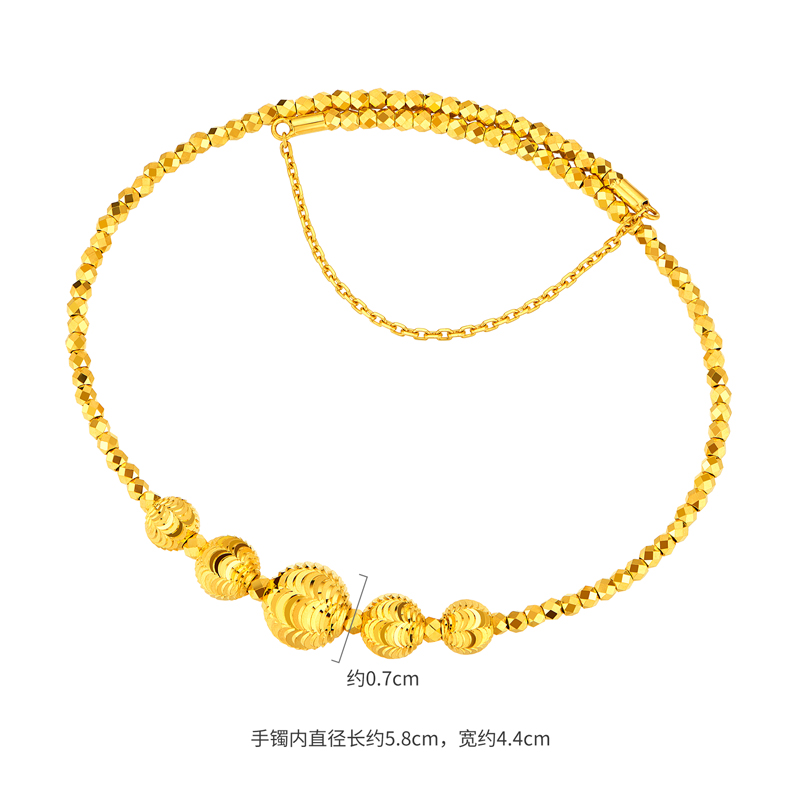 六福珠宝幻影金珠黄金手镯女弹力椭圆贵妃镯子手链计价GJG0141DS