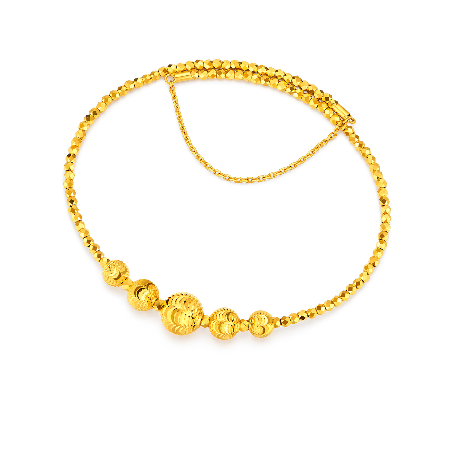 六福珠宝幻影金珠黄金手镯女弹力椭圆贵妃镯子手链计价GJG0141DS