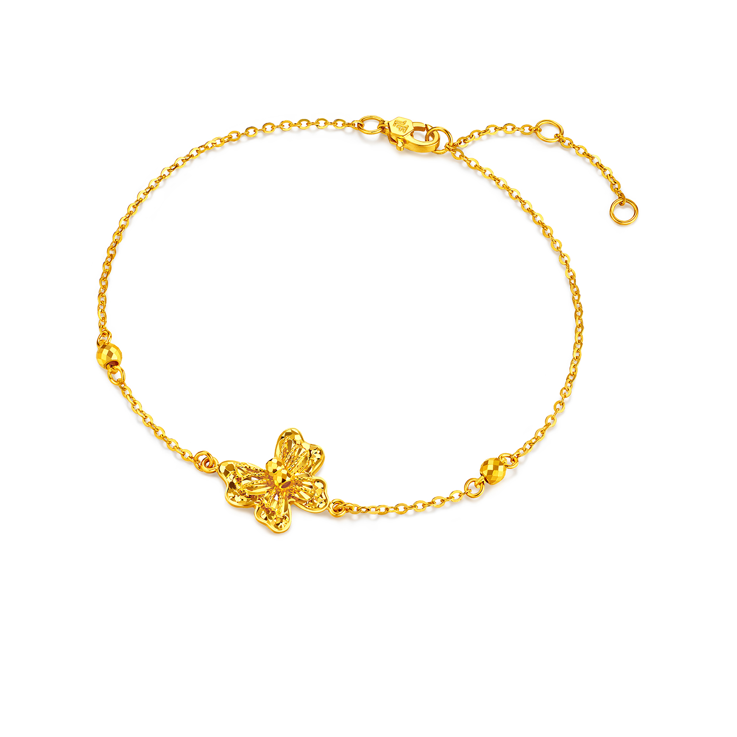 六福珠宝蝶舞光影黄金手链女款闪耀蝴蝶足金蹦迪珠计价GJG0155DS童心2
