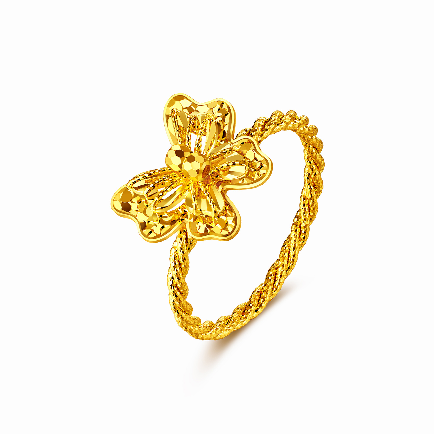 六福珠宝蝶舞光影黄金戒指女5G蝴蝶蹦迪珠麻花戒指计价GJG0158DS童心2