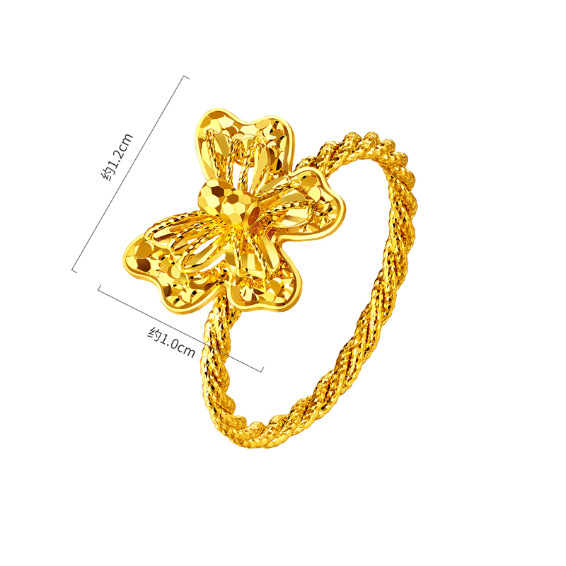 六福珠宝蝶舞光影黄金戒指女5G蝴蝶蹦迪珠麻花戒指计价GJG0158DS童心2