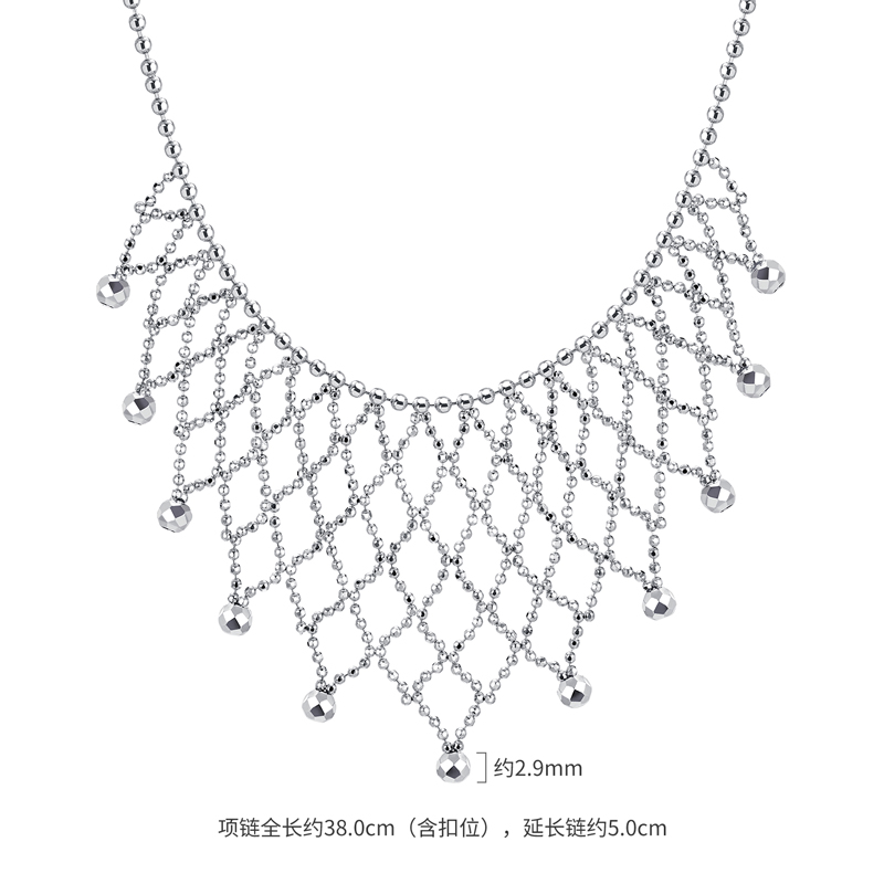 六福珠宝蕾丝星河铂金项链铂950女白金蹦迪珠锁骨链计价GJP0016DS