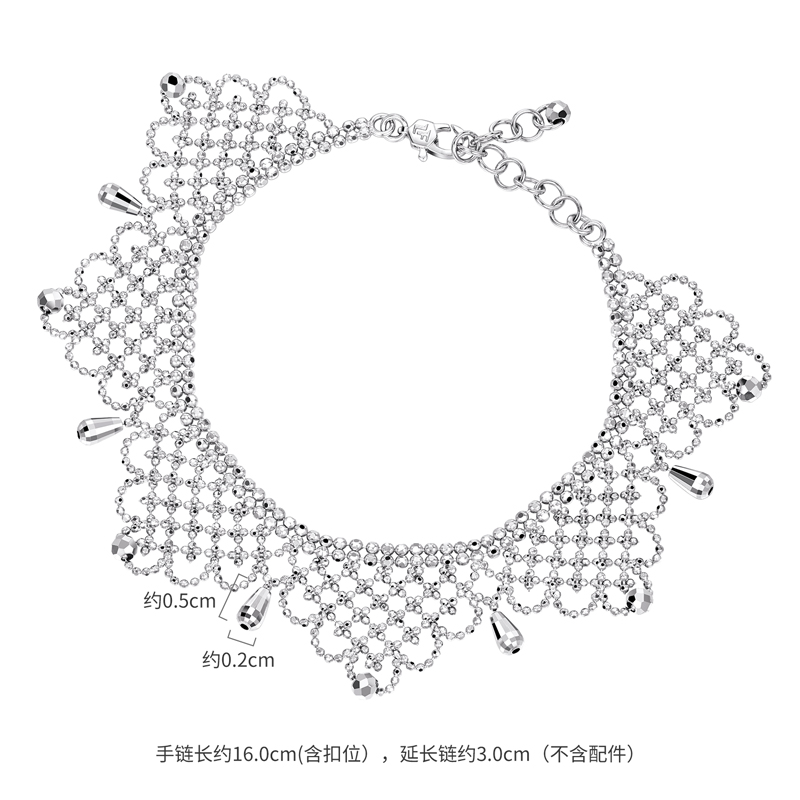 六福珠宝蕾丝花幔铂金手链铂950女镂空网纹白金水滴计价GJP0020DS蕾丝1