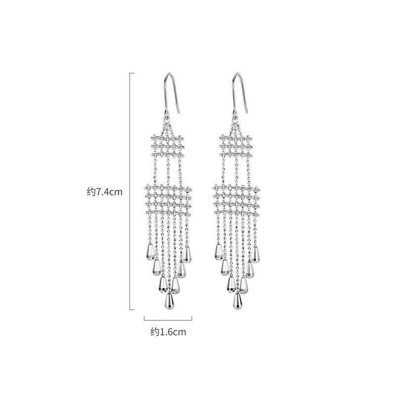 六福珠宝蕾丝风铃铂金耳环铂950女流苏白金水滴耳饰计价GJP0012DS
