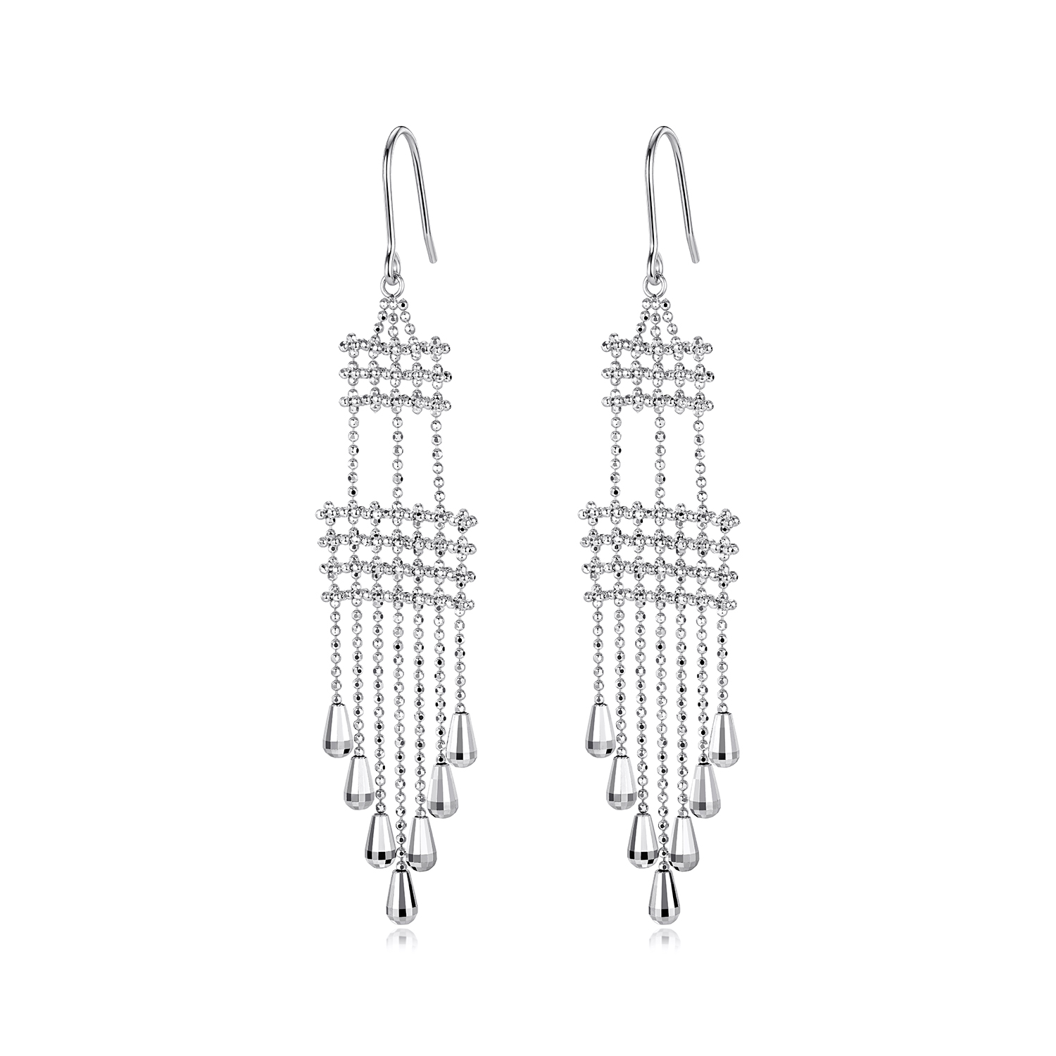 六福珠宝蕾丝风铃铂金耳环铂950女流苏白金水滴耳饰计价GJP0012DS