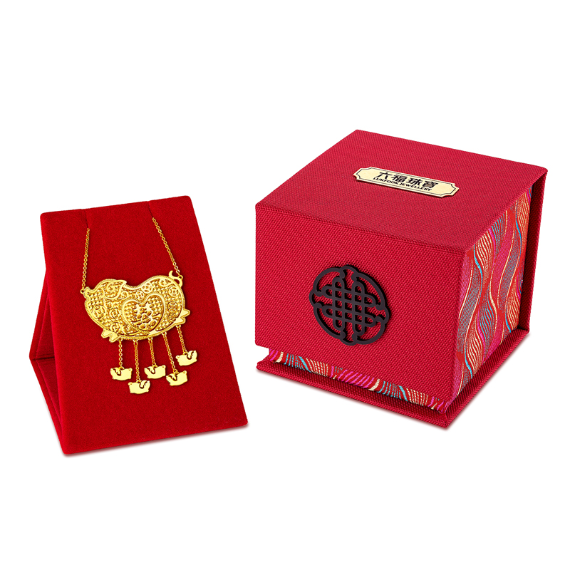 六福珠宝光影金诸事皆囍黄金项链5G实心金猪牌婚嫁礼计价020953NA【视频看货】