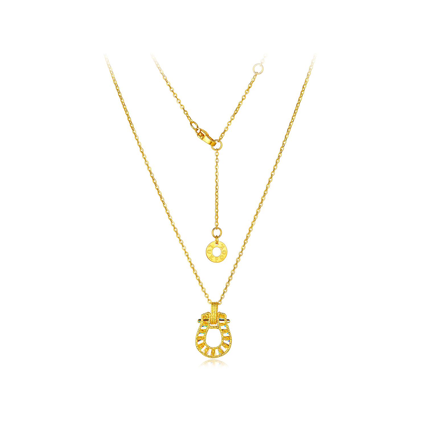 六福珠宝成毅同款冰·钻马蹄黄金项链炫彩手工绕金线足金女款033179NC【联系客服补货】