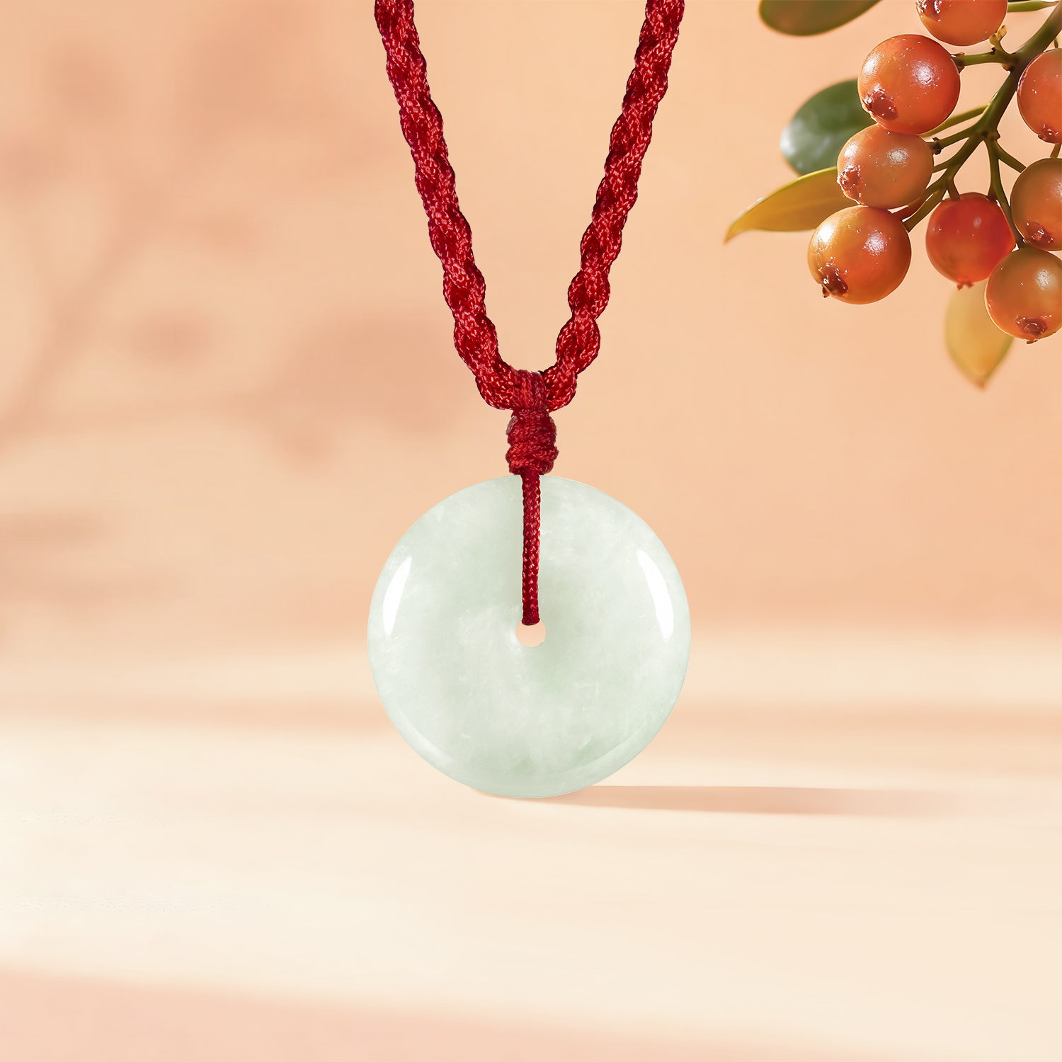 六福珠宝玉吊坠平安扣豆种翡翠吊坠配颈绳儿童款送礼定价LFP006G