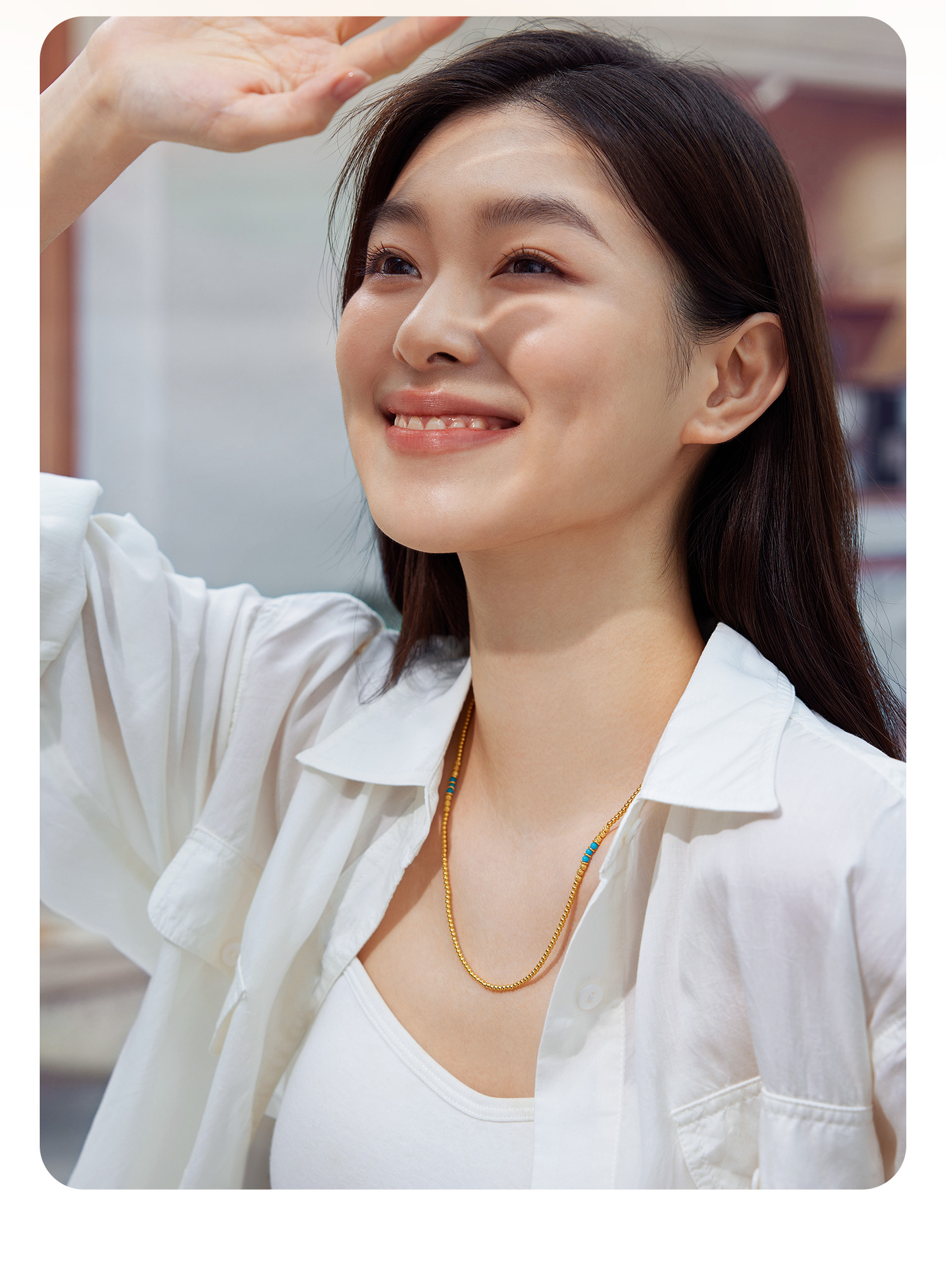 六福珠宝菠萝金珠黄金项链女款绿松石足金三圈手串计价F63G0081DS【1V1直播看货】