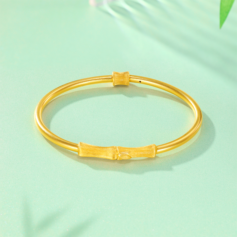 六福珠宝福满传家东方竹韵古法黄金手镯手工拉丝竹节计价033697aa【视频看货】