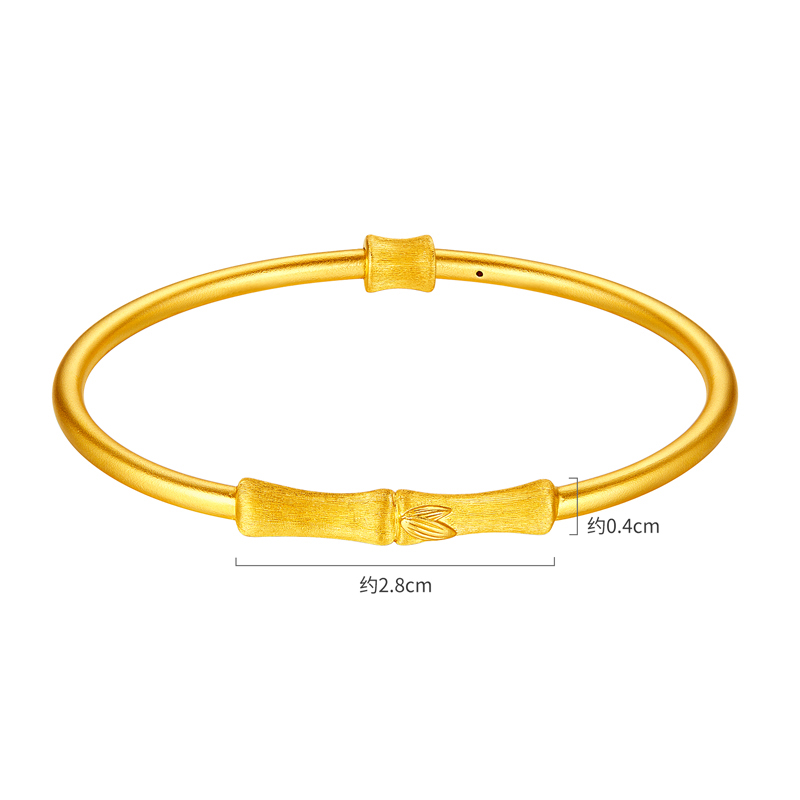 六福珠宝福满传家东方竹韵古法黄金手镯手工拉丝竹节计价033697aa【视频看货】