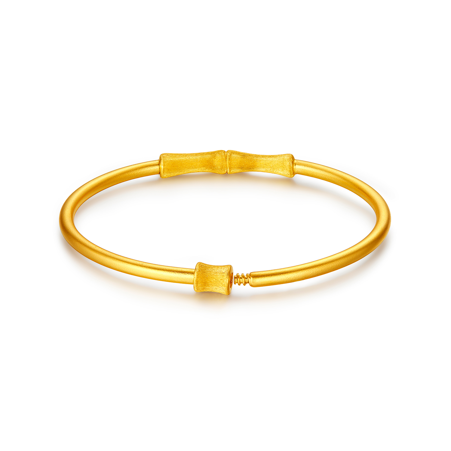 六福珠宝福满传家东方竹韵古法黄金手镯手工拉丝竹节计价033697aa【视频看货】