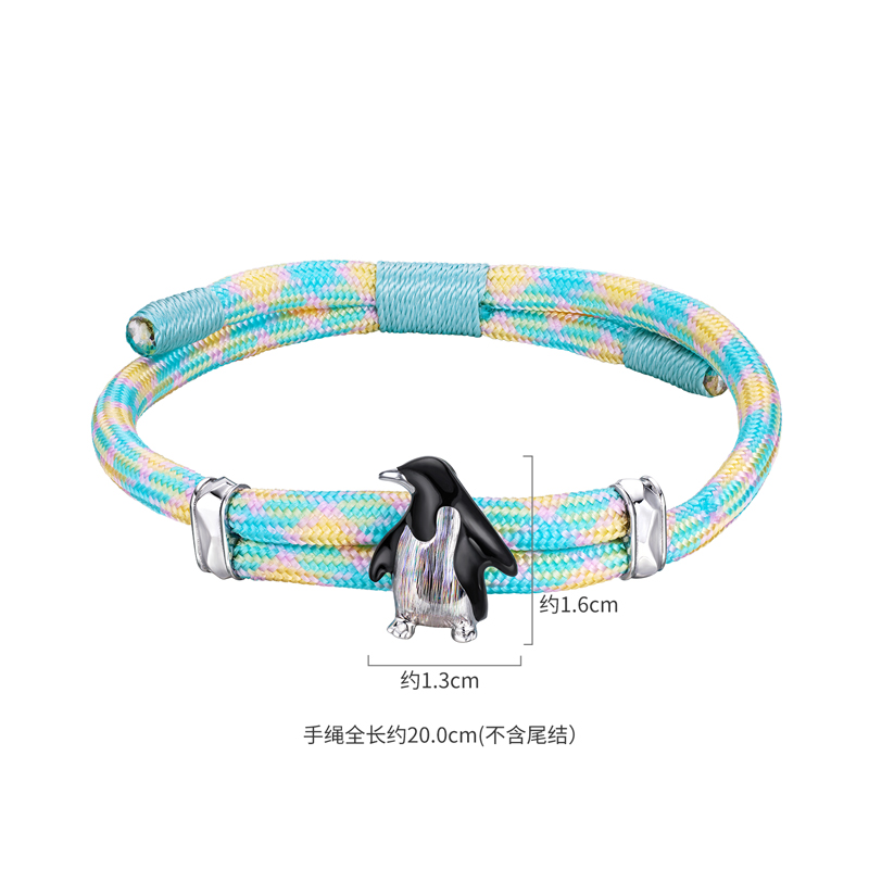 六福珠宝海洋企鹅铂金手链铂950男女款七彩拉丝白金手绳GJT0021DS