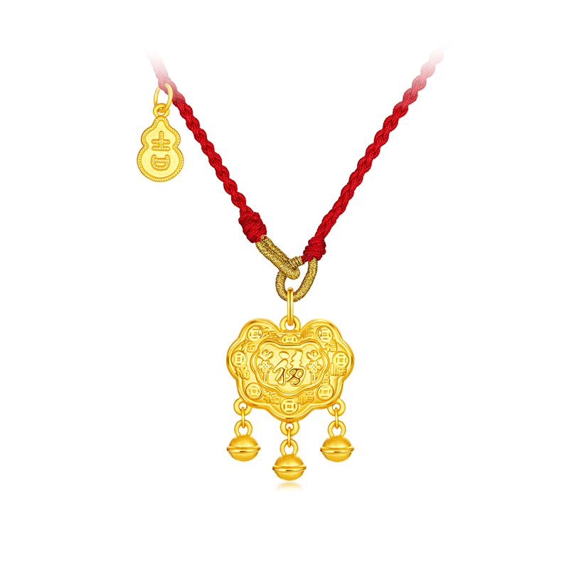 六福珠宝百福金锁包黄金项链吊坠女款足金平安锁计价A03TBGN0002【联系客服补货】