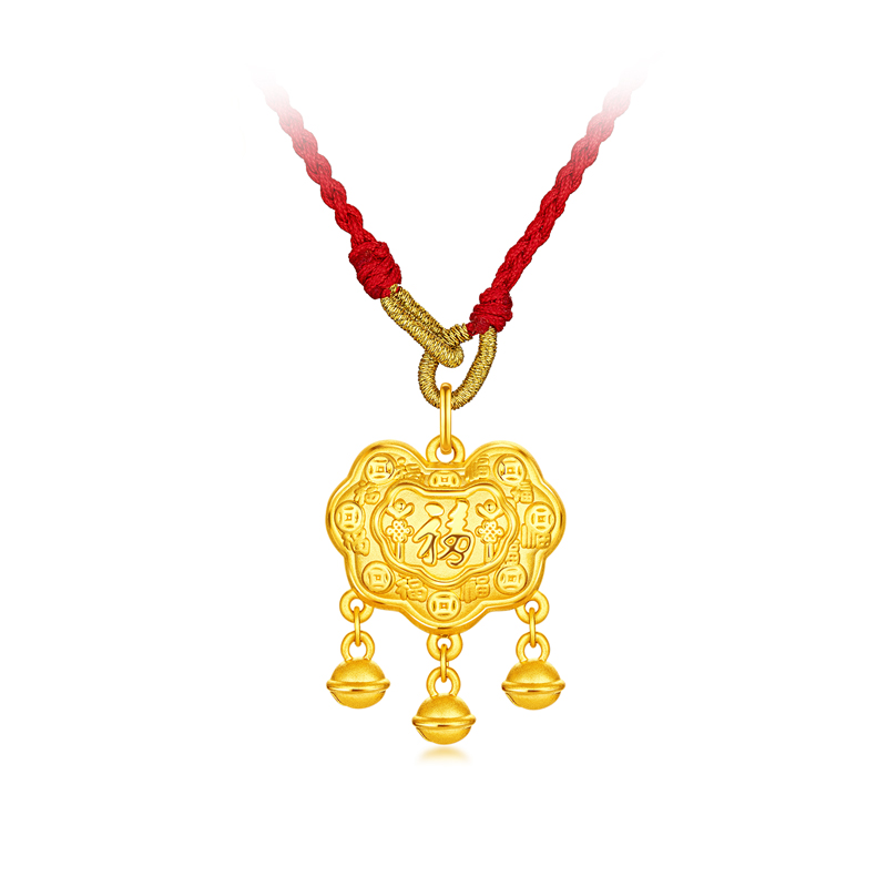 六福珠宝百福金锁包黄金项链吊坠女款足金平安锁计价A03TBGN0002【联系客服补货】