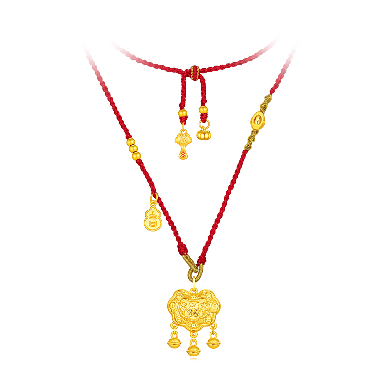 六福珠宝百福金锁包黄金项链吊坠女款足金平安锁计价A03TBGN0002【联系客服补货】