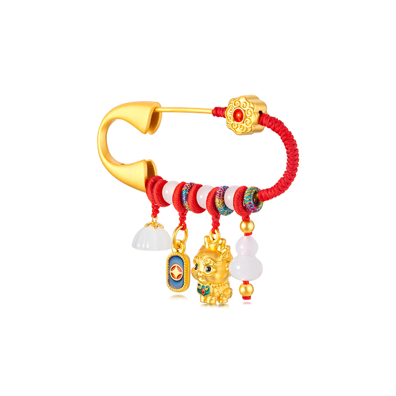 六福珠宝福满传家系列黄金胸针儿童款足金和田玉挂坠定价002550WA【联系客服补货】