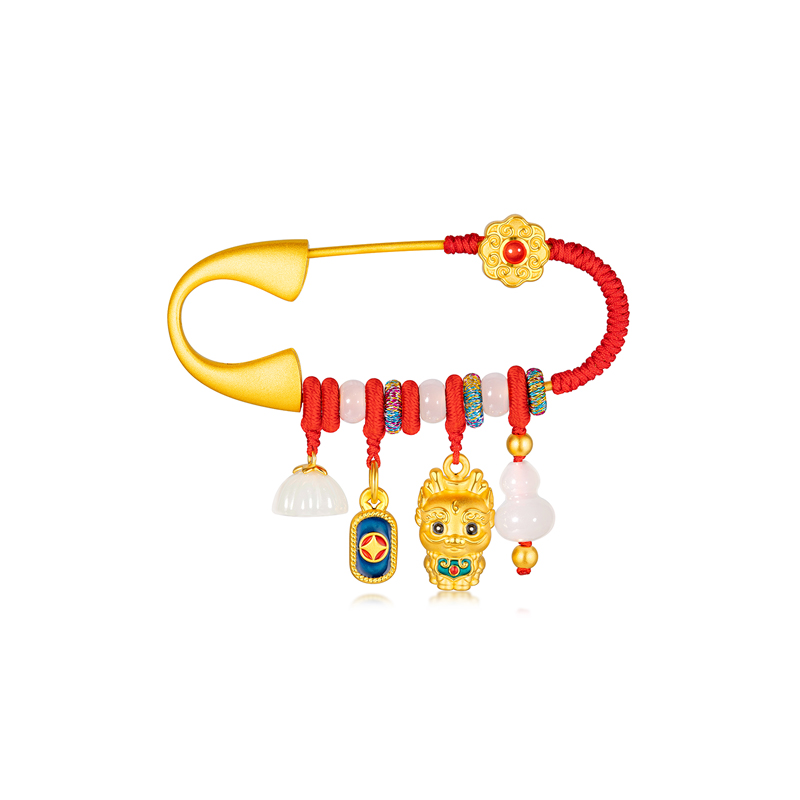 六福珠宝福满传家系列黄金胸针儿童款足金和田玉挂坠定价002550WA【联系客服补货】