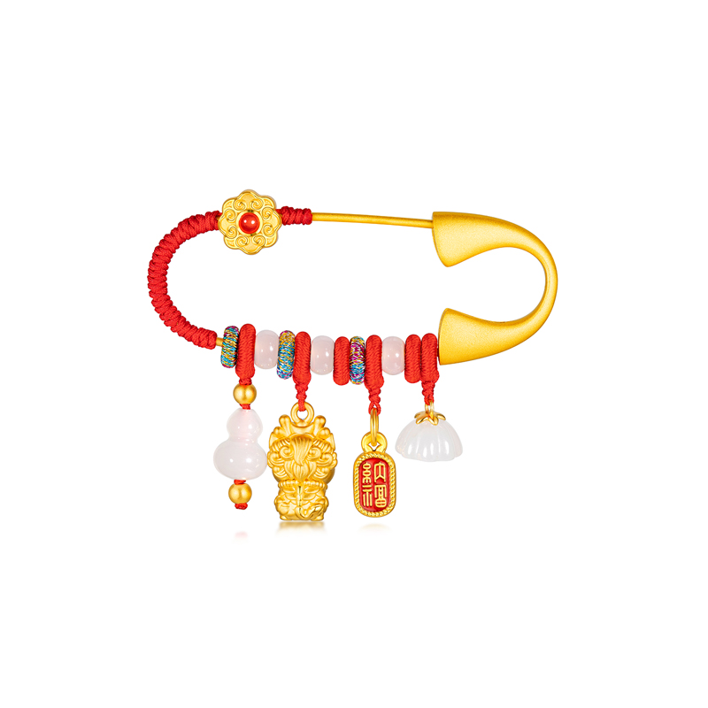 六福珠宝福满传家系列黄金胸针儿童款足金和田玉挂坠定价002550WA【联系客服补货】