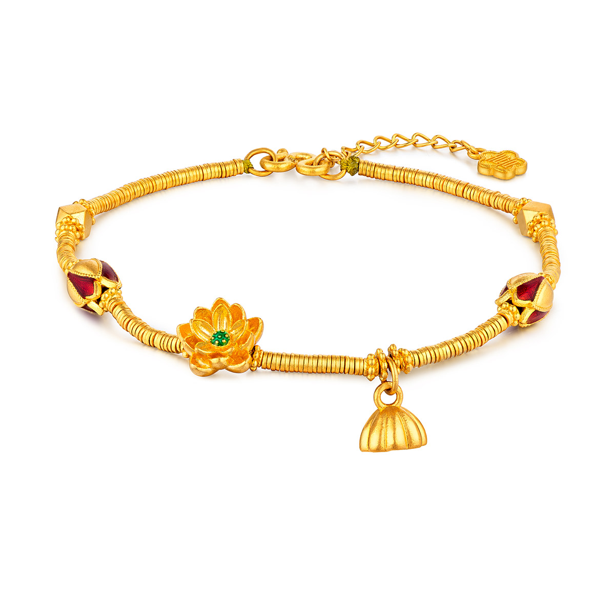 六福珠宝福满传家莲花黄金手链女款鎏彩工艺足金计价G21TBGB0016【联系客服补货】【视频看货】