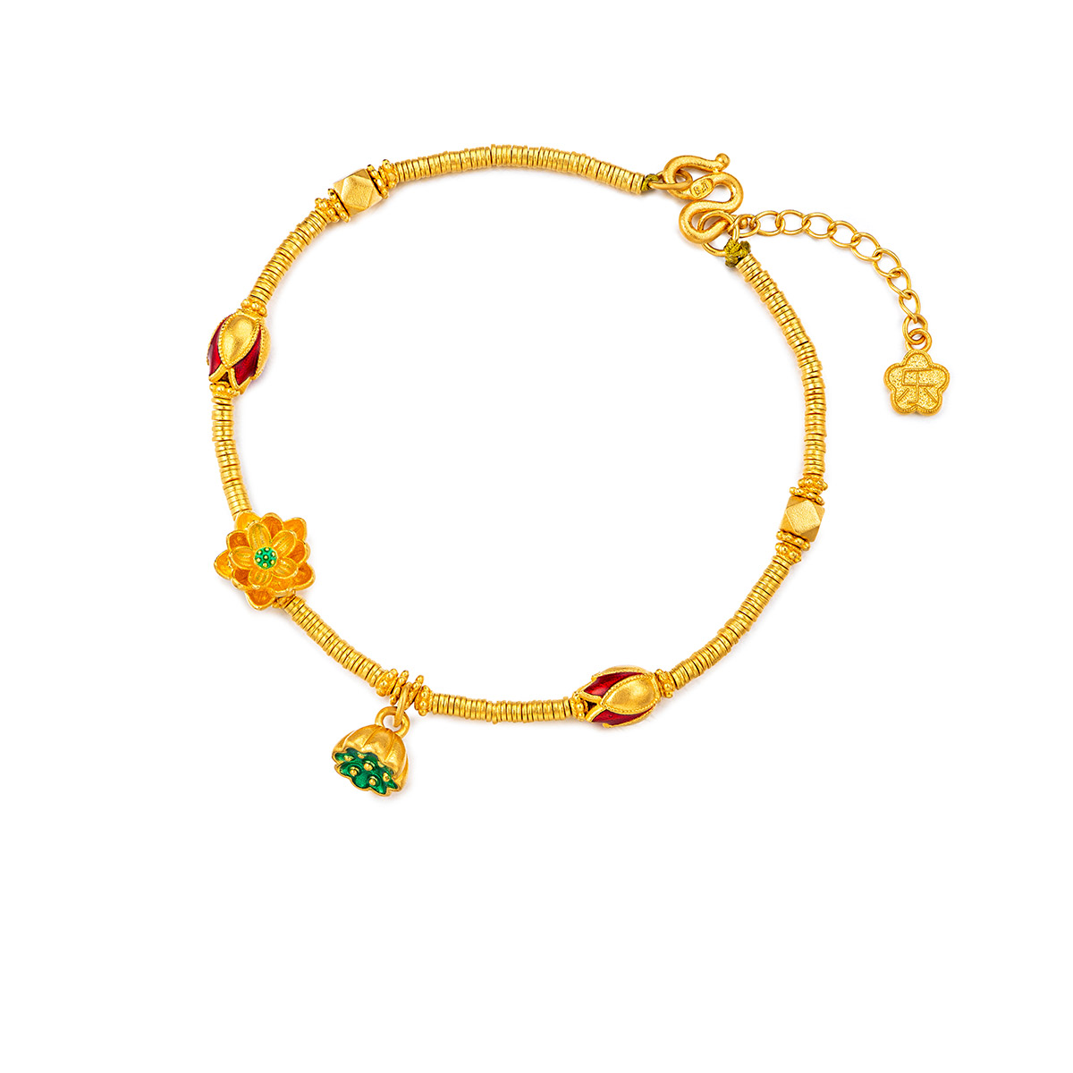 六福珠宝福满传家莲花黄金手链女款鎏彩工艺足金计价G21TBGB0016【联系客服补货】【视频看货】