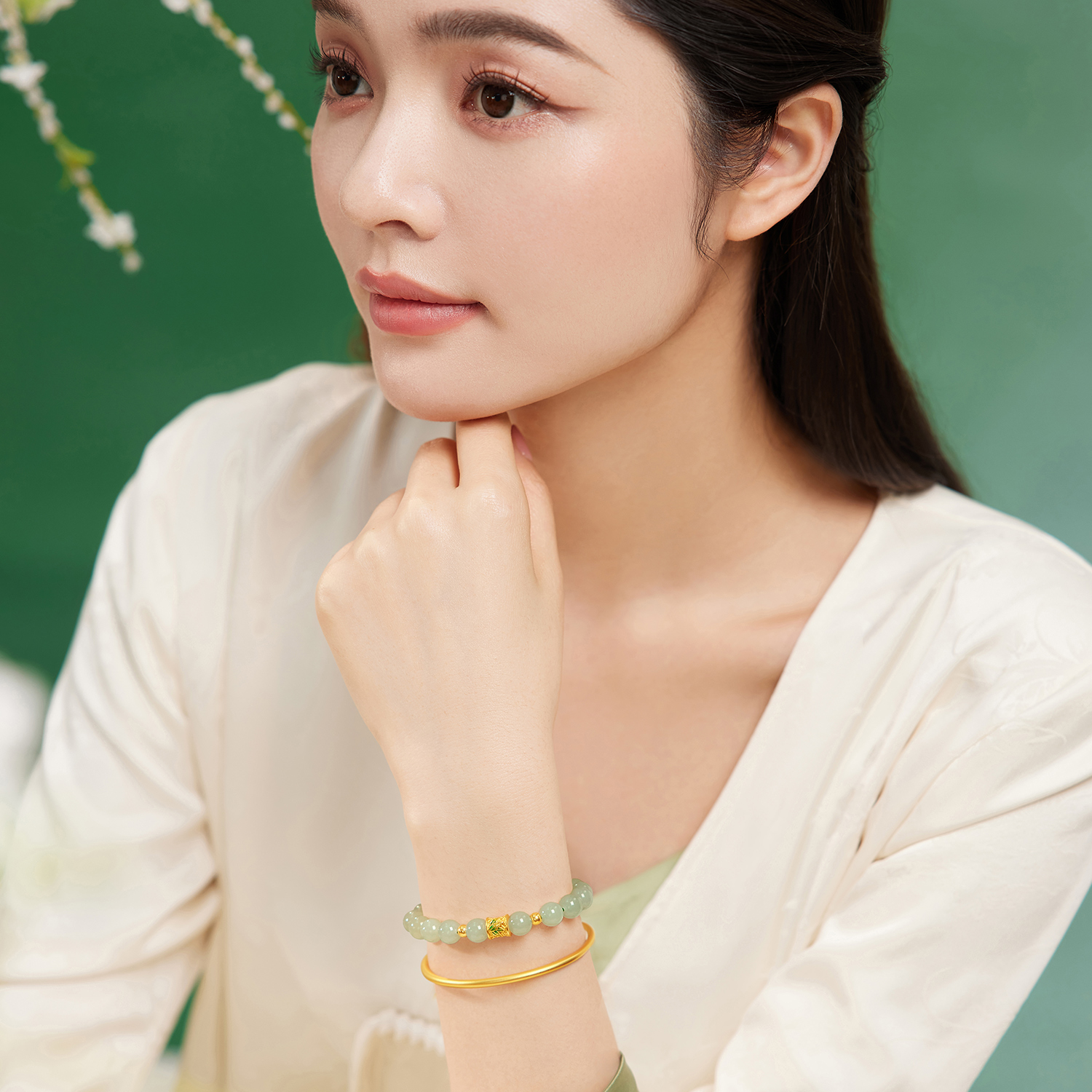 六福珠宝竹节节高升黄金转运珠手链女和田玉手串定价A01A1TBB0020【联系客服补货】