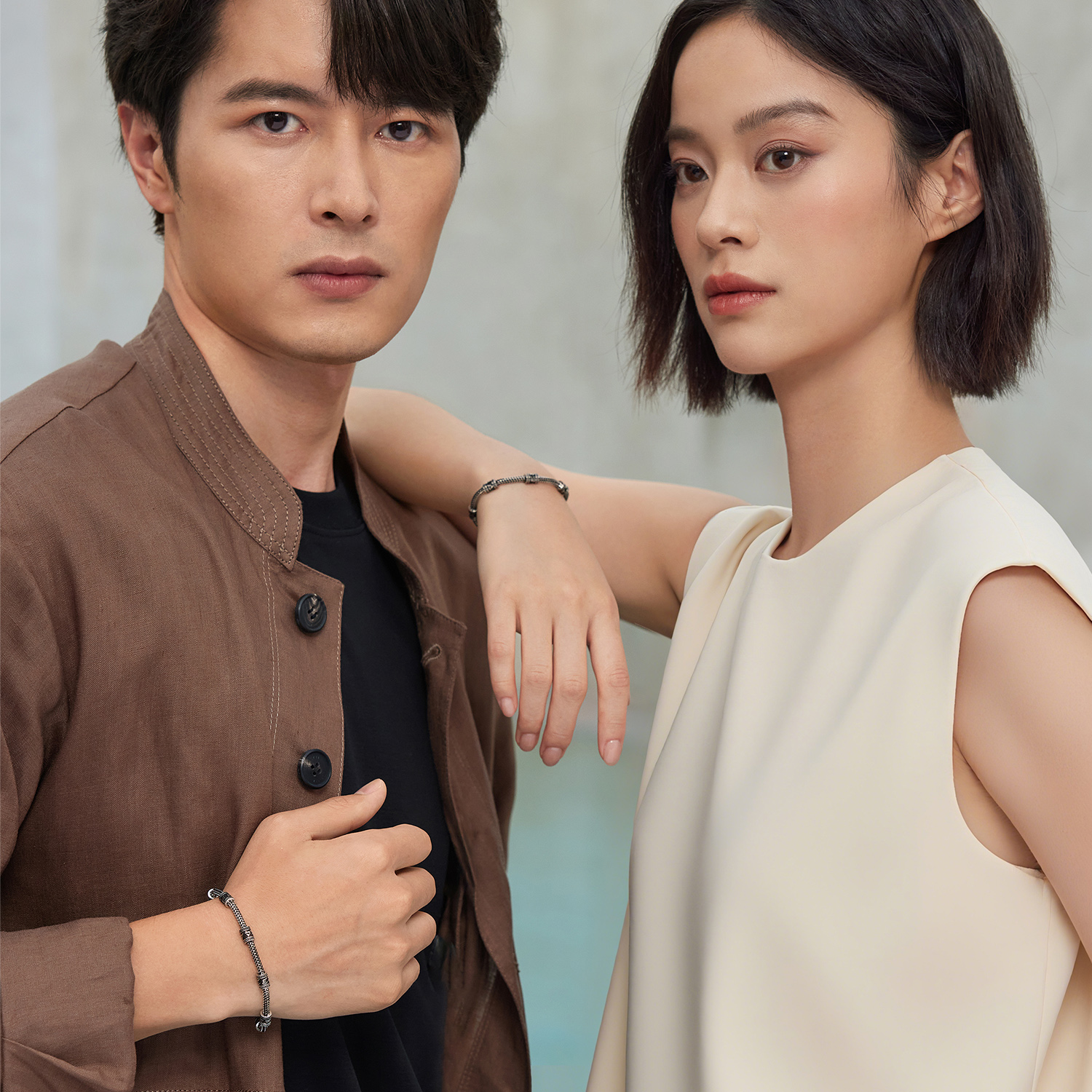 六福珠宝六字真言铂金手链铂950男电黑白金八达链计价G07P0010DS【1V1直播看货】