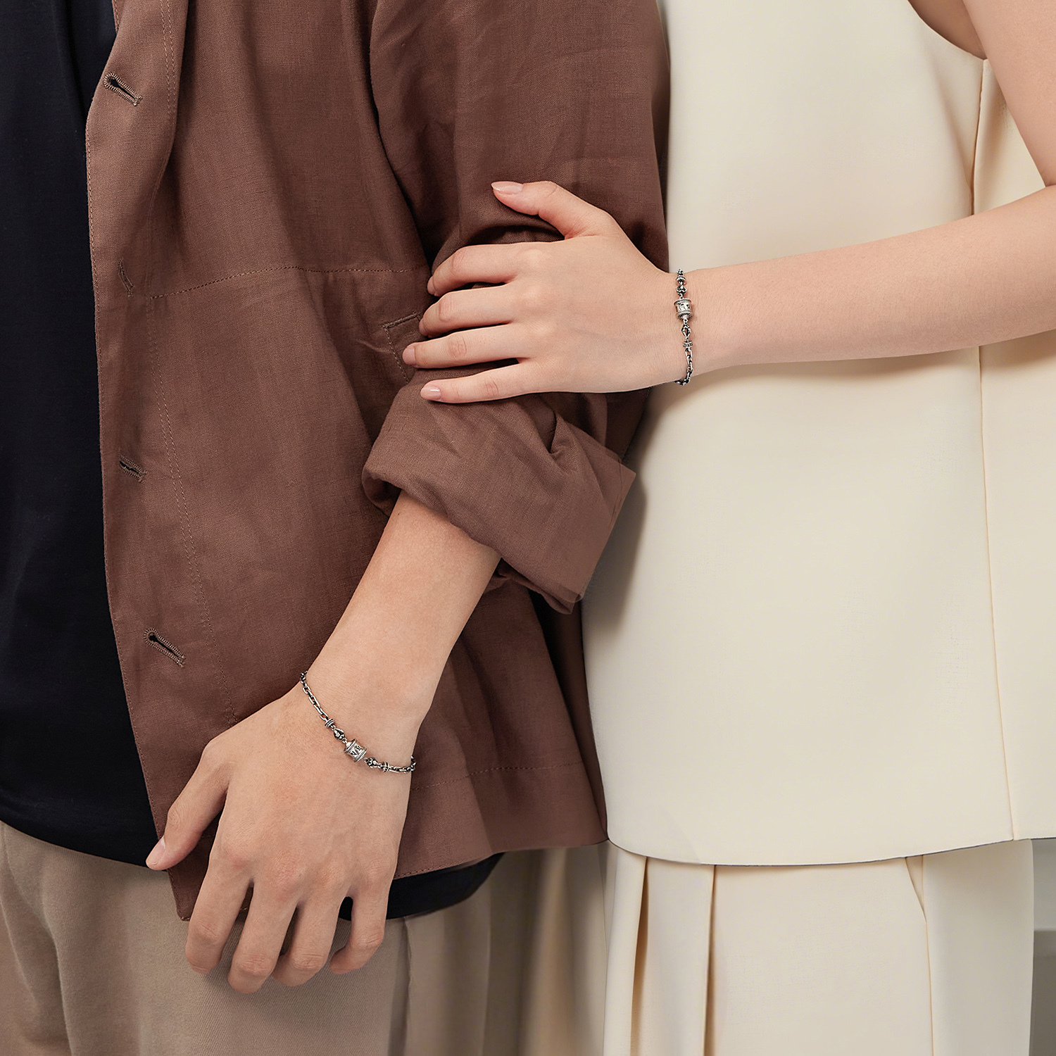 六福珠宝六字真言铂金手链铂950男士电黑白金首饰计价G07P0007DS【1V1直播看货】