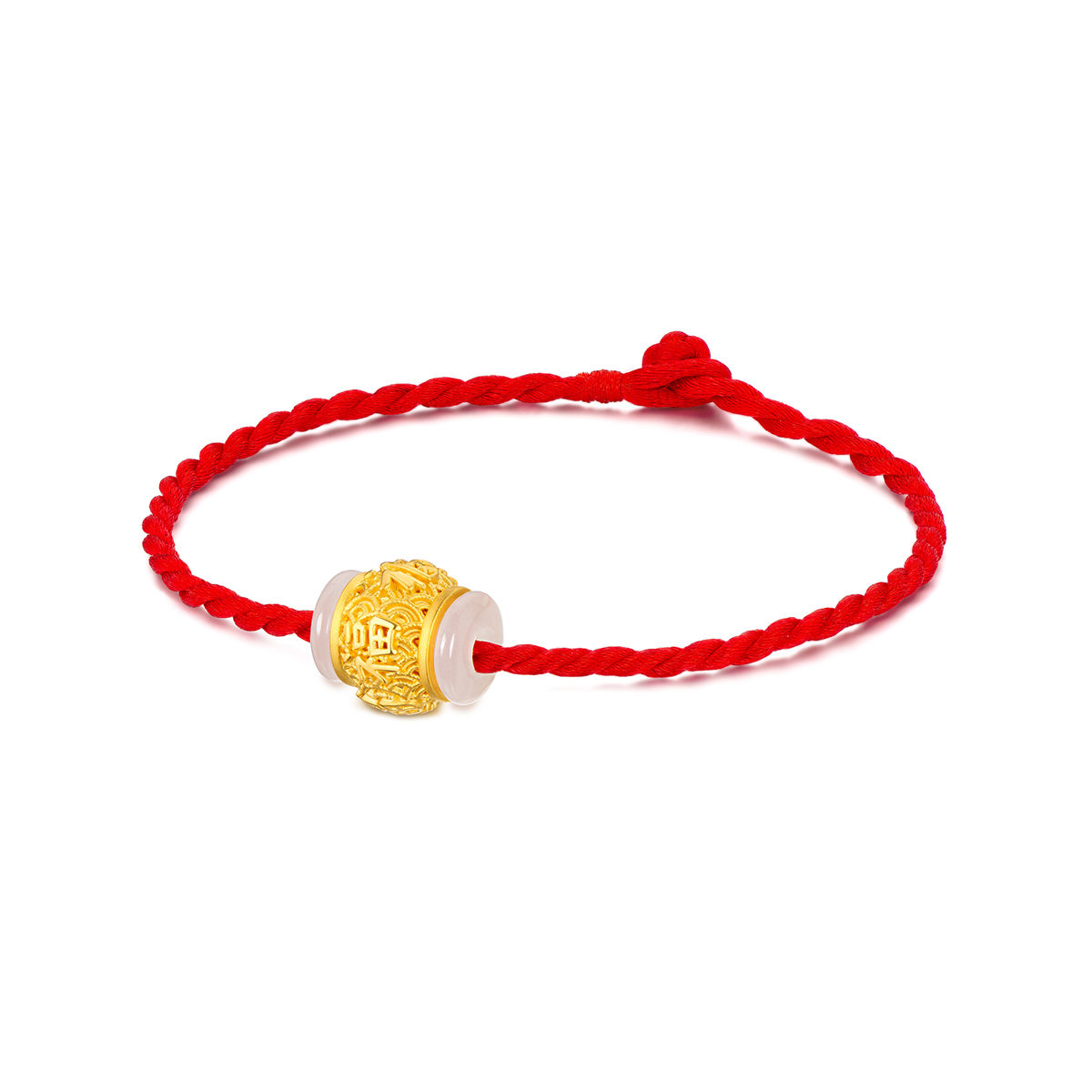 六福珠宝福字黄金转运珠女金镶和田玉路路通串珠定价A01A1TBP0049