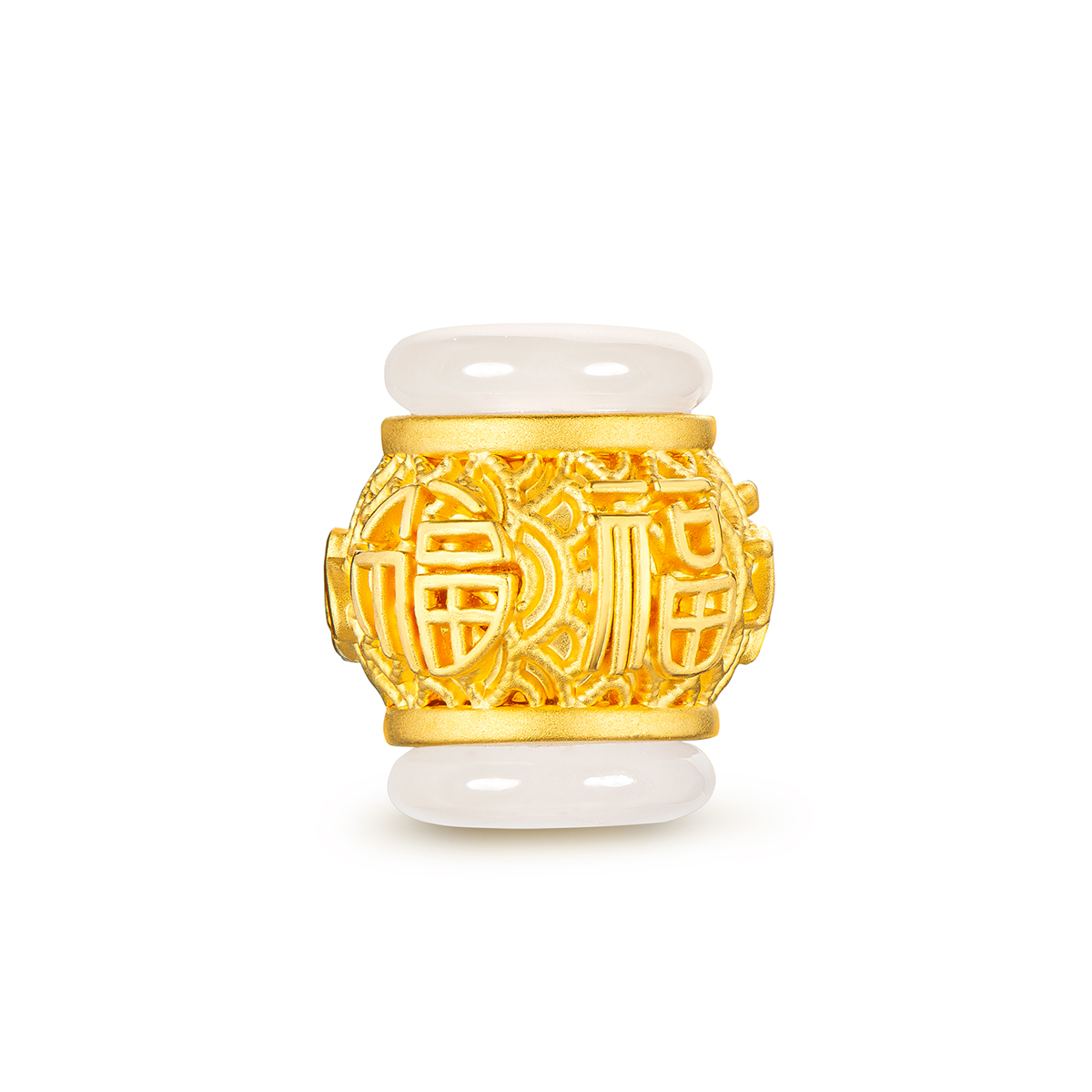 六福珠宝福字黄金转运珠女金镶和田玉路路通串珠定价A01A1TBP0049