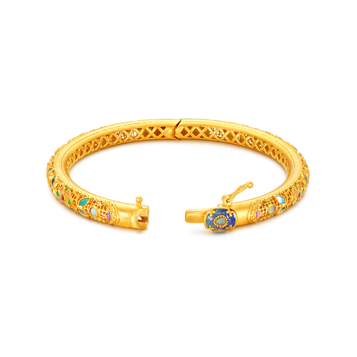 六福珠宝福满传家锦绣华彩黄金手镯女螺钿贵妃镯计价L17TBGB0007【联系客服补货】【视频看货】