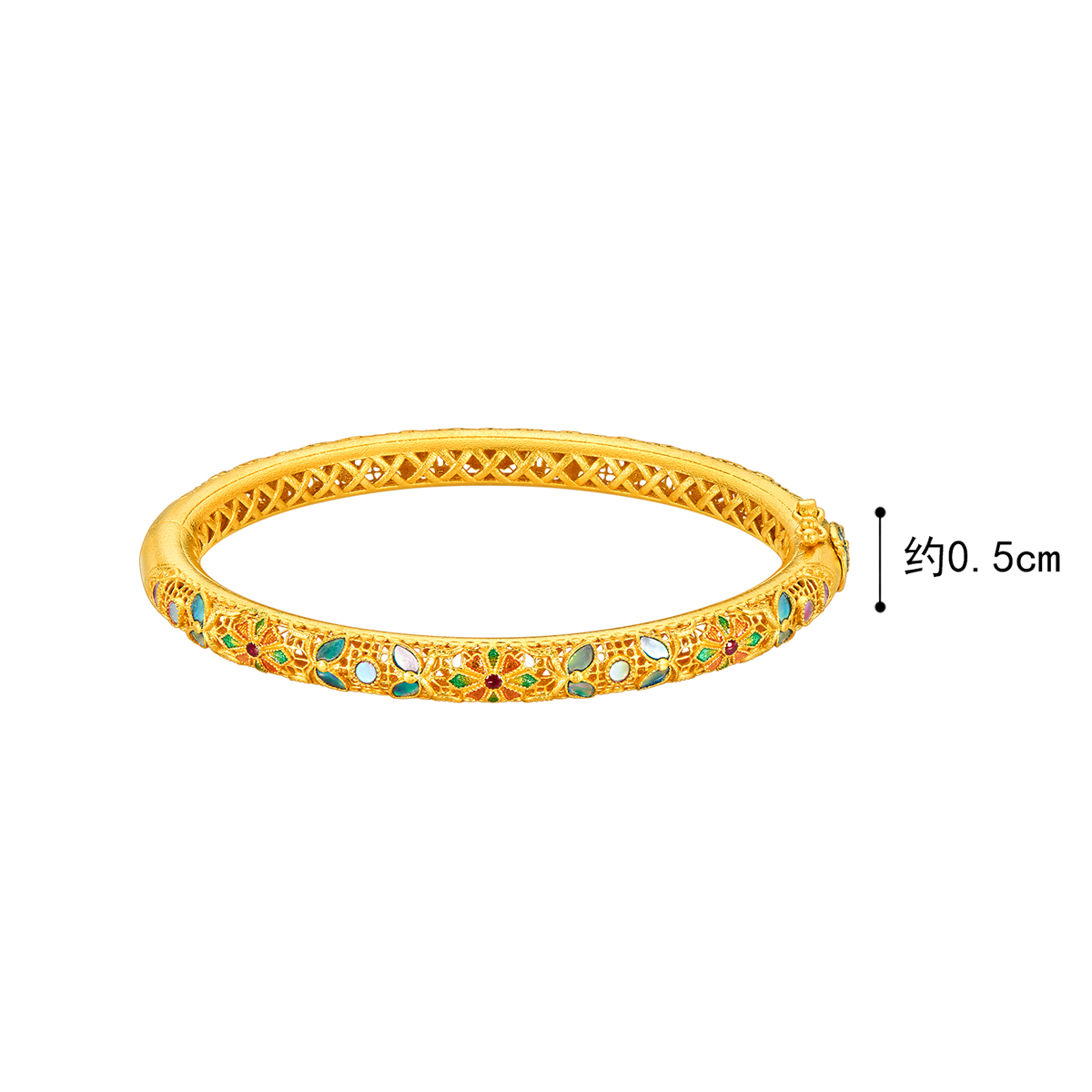 六福珠宝福满传家锦绣华彩黄金手镯女螺钿贵妃镯计价L17TBGB0007【联系客服补货】【视频看货】