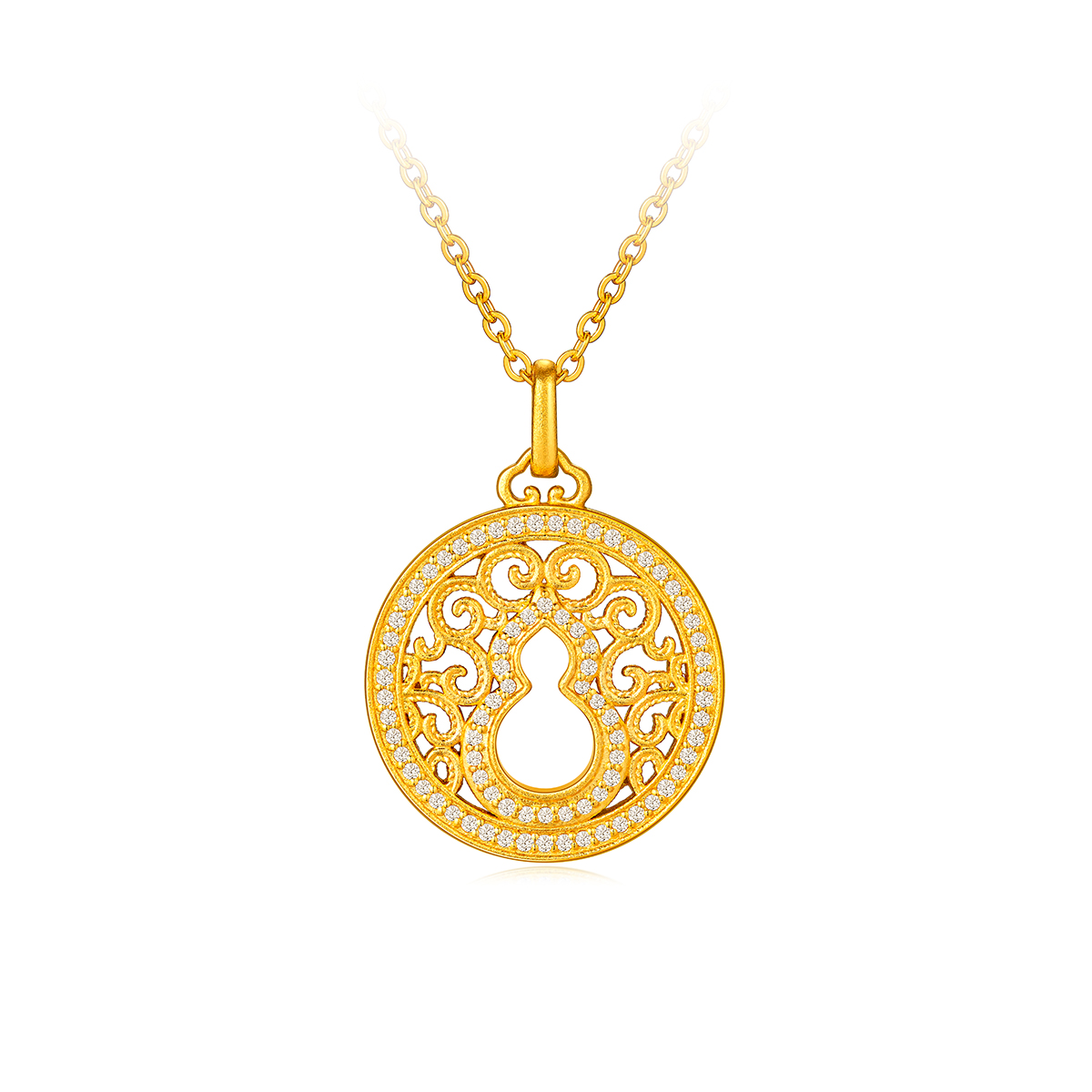 六福珠宝福满传家黄金项链女镂空葫芦足金钻石套链定价001384UA【联系客服补货】【视频看货】