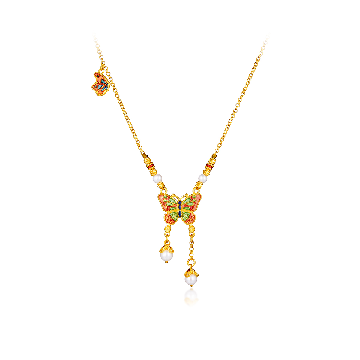 六福珠宝福满传家蝴蝶黄金项链女款流苏珍珠首饰计价F63TBGN0049【联系客服补货】【视频看货】