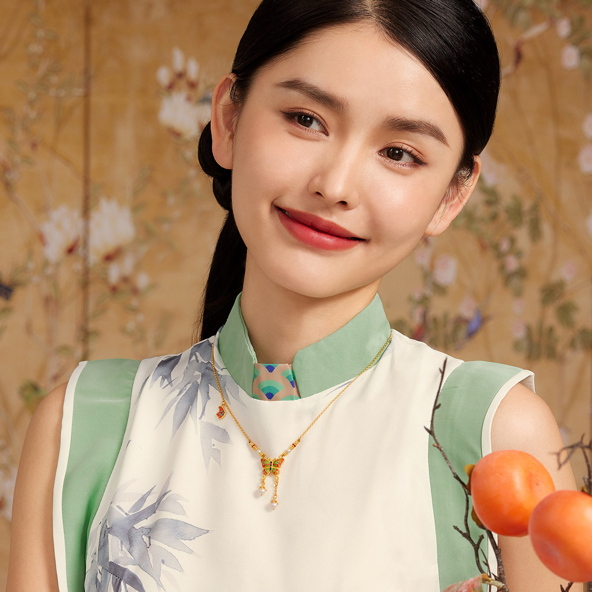 六福珠宝福满传家蝴蝶黄金项链女款流苏珍珠首饰计价F63TBGN0049【联系客服补货】【视频看货】